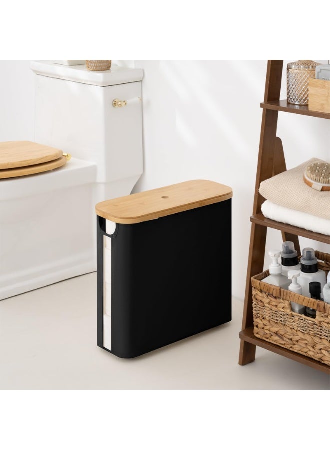 CHIYLE Toilet Paper Storage with Bamboo Lid, Toilet Paper Holder Basket for Up to 12 Mega or 16 Regular Size Rolls, Medium Paper Storage Baskets for Bathroom, black, 1 Pack - Image 5